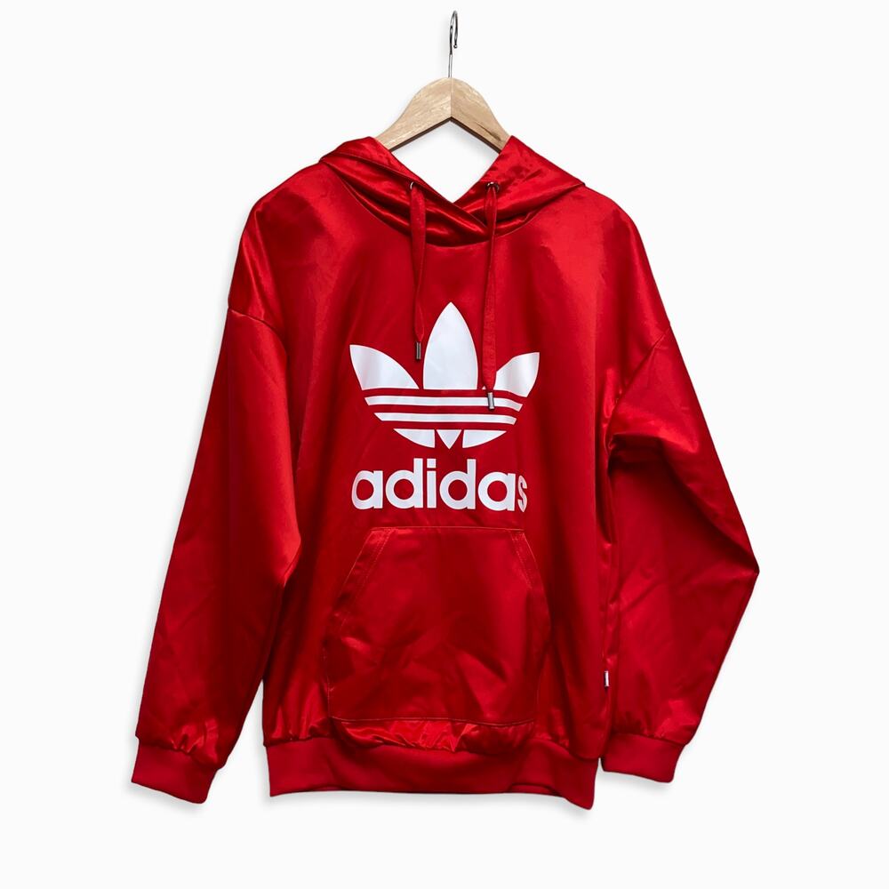 Adidas Red Satin Trefoil Hoodie